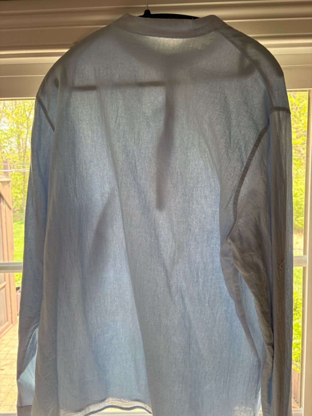 Light Blue Long-Sleeve linen henley Shirt - Men's Casual Top - Picture 2 of 2